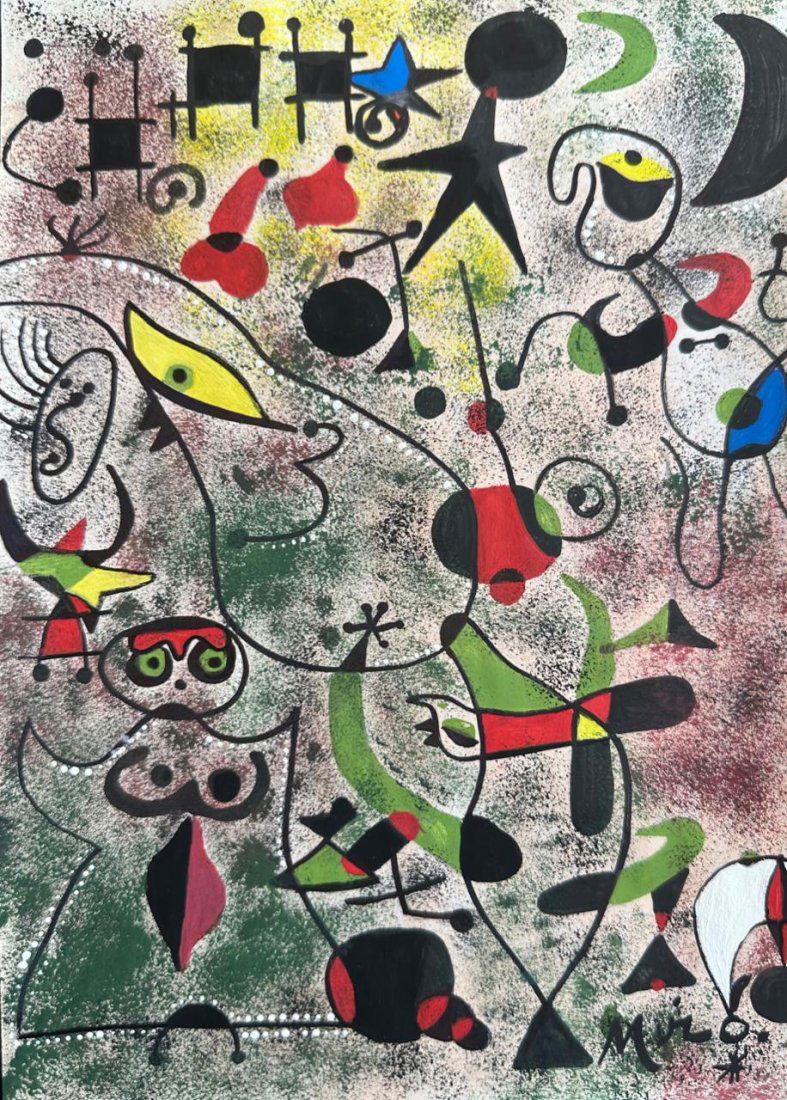 Joan Miro Spanish (Mixed media on Paper Painting) in the style of (1 of 4)