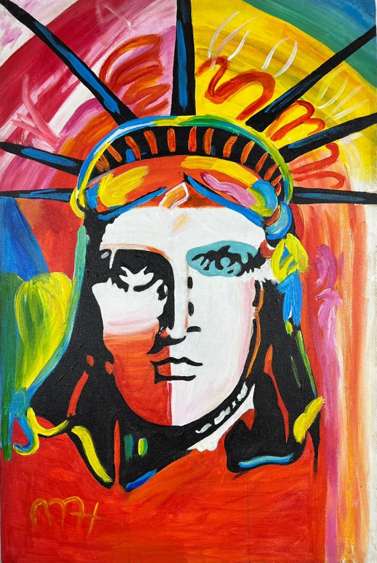 Peter Max (Acrylic on Canvas ) in the style of: Rendered in the POP ART style of Peter Max Technique: Acrylic on canvas, Painting. Measures: 15 x 23 Inches. "In the style of" means after the artist. (born, October 19, 1937) is a German-American art