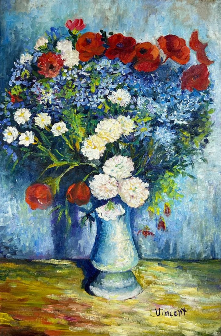 Vincent van Gogh Dutch (Oil on Canvas Painting) in the style of: Rendered in the style of Vincent van Gogh. Technique: Oil on Canvas painting. Measures: 15 x 23 Inches. Provenance: Private collection Europe. "In the style of" means after the artist. The work is fra