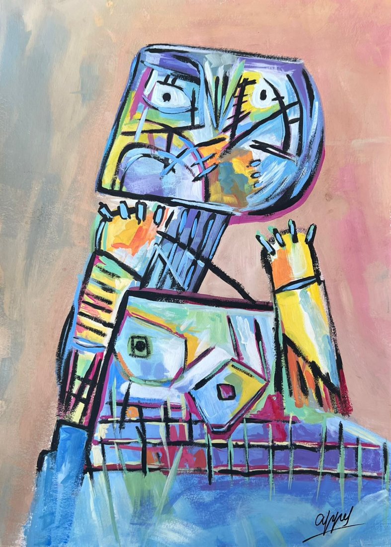 Karel Appel ( Mixed media on Paper Painting ) in the style of (1 of 4)