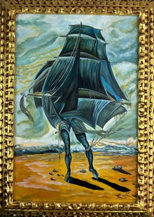 Salvador Dali (Oil on Canvas Painting) in the style of: Rendered in the surrealist style of Salvador Dali. Technique: Oil on canvas Painting. Measures: 29 x 21 Inches. Provenance: Private Collection. "In the style of" means after the artist. Art comes