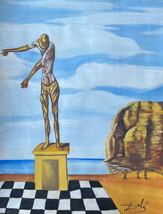 Salvador Dali (Mixed media on Paper Painting) in the style of: Rendered in the surrealist style of Salvador Dali. Technique: Mixed media on Paper Painting. Measures: 11 x 8 Inches. Provenance: Private Collection. "In the style of" means after the artist. Lived