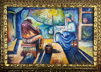 Vincent van Gogh Dutch (Oil on Canvas Painting) in the style of: Rendered in the style of Vincent van Gogh. Technique: Oil on Canvas painting. Measures: 21 x 29 Inches. Provenance: Private collection Europe. "In the style of" means after the artist. The work is