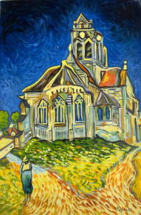 Vincent van Gogh Dutch (Oil on Canvas Painting) in the style of: Rendered in the style of Vincent van Gogh. Technique: Oil on Canvas painting. Measures: 15 x 23 Inches. Provenance: Private collection Europe. "In the style of" means after the artist. The work is