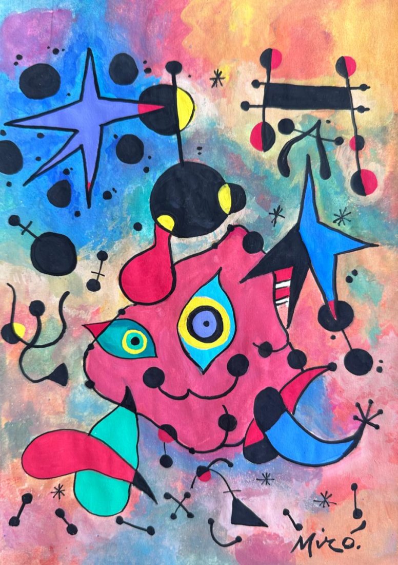 Joan Miro Spanish (Mixed media on Paper Painting) in the style of (1 of 4)