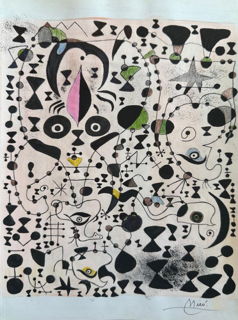 Joan Miro Spanish (Mixed media on Paper Painting) in the style of (1 of 4)