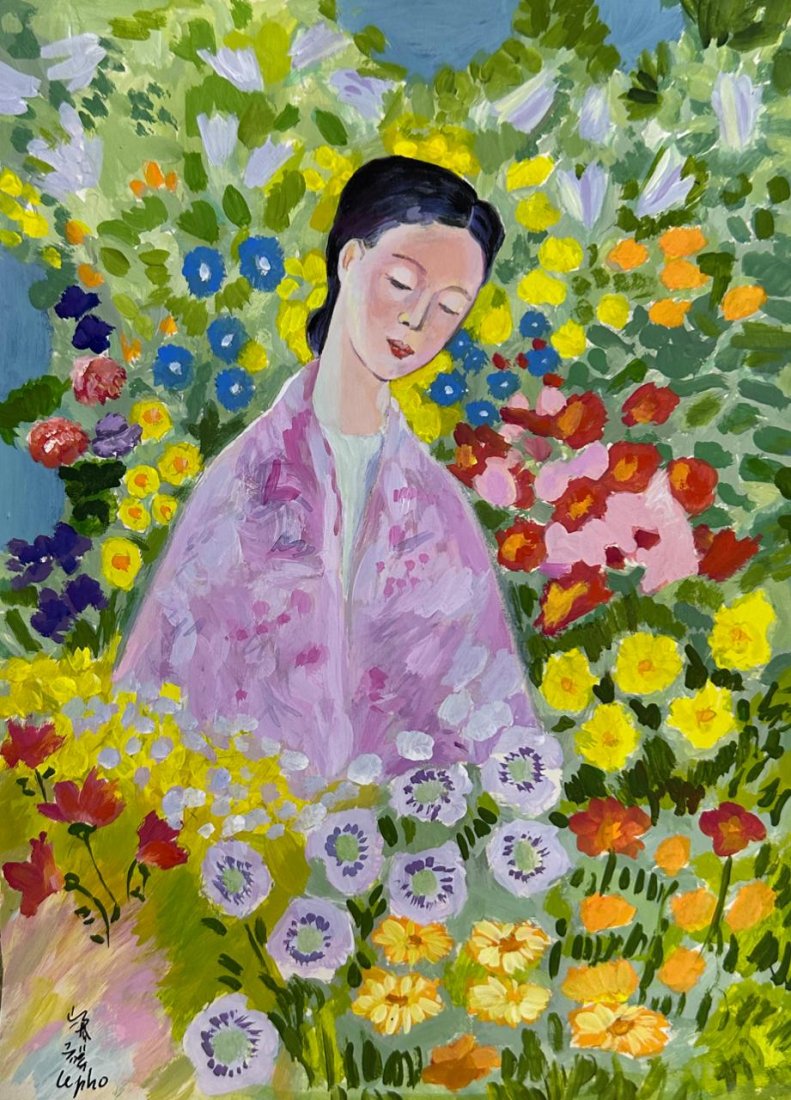 Le Pho Vietnamese (Mixed Media on Paper Painting) in the style of: Rendered in the style of Le Pho .Technique: Mixed Media on paper painting. Measures: 11 1/2 x 8 1/2 Inches. Provenance: Private Collection Europe. Lived between(2 August 1907- 12 December 2001) was a