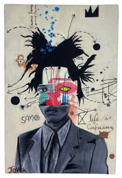 Jean Michel Basquiat (Oil on Canvas Painting) in the style of