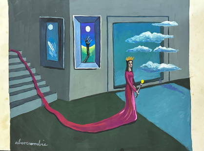 Gertrude Abercrombie American (Mixed Media on Painting) in the style of: Rendered in the style of Gertrude Abercrombie. Technique: Mixed Media on painting. Measures : 11 3/4 x 8 1/4. Provenance: Private Collection acquired by descent. "In the style of" means after the arti