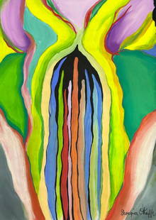 Georgia O'Keeffe (Mixed Media On Paper Painting) in the style of: Rendered in the style of Georgia O'Keeffe . Technique: Mixed Media on Paper Painting. Measures: 12 x 8 1/2 Inches. Provenance:Private Collection. "In the style of" means after the artist. Lived