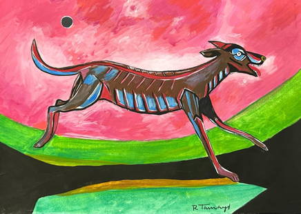 Rufino Tamayo ( Mixed media on Paper Painting) in the style of: Rendered in the style of Rufino Tamayo. Technique: Mixed media on paper painting. Measures: 11 3/4 x 8 1/4 inches. Provenance: Private collection. "In the style of" means after the artist. Lived Betwe