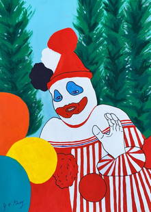 John Wayne Gacy (Mixed media on Paper Painting) In the style of: Mixed media painting on paper, Rendered in the style of John Wayne Gacy. Measures: 12” x 8 1/2” Inches aprox. Provenance: Private Collection. "In the style of" means after the artist.