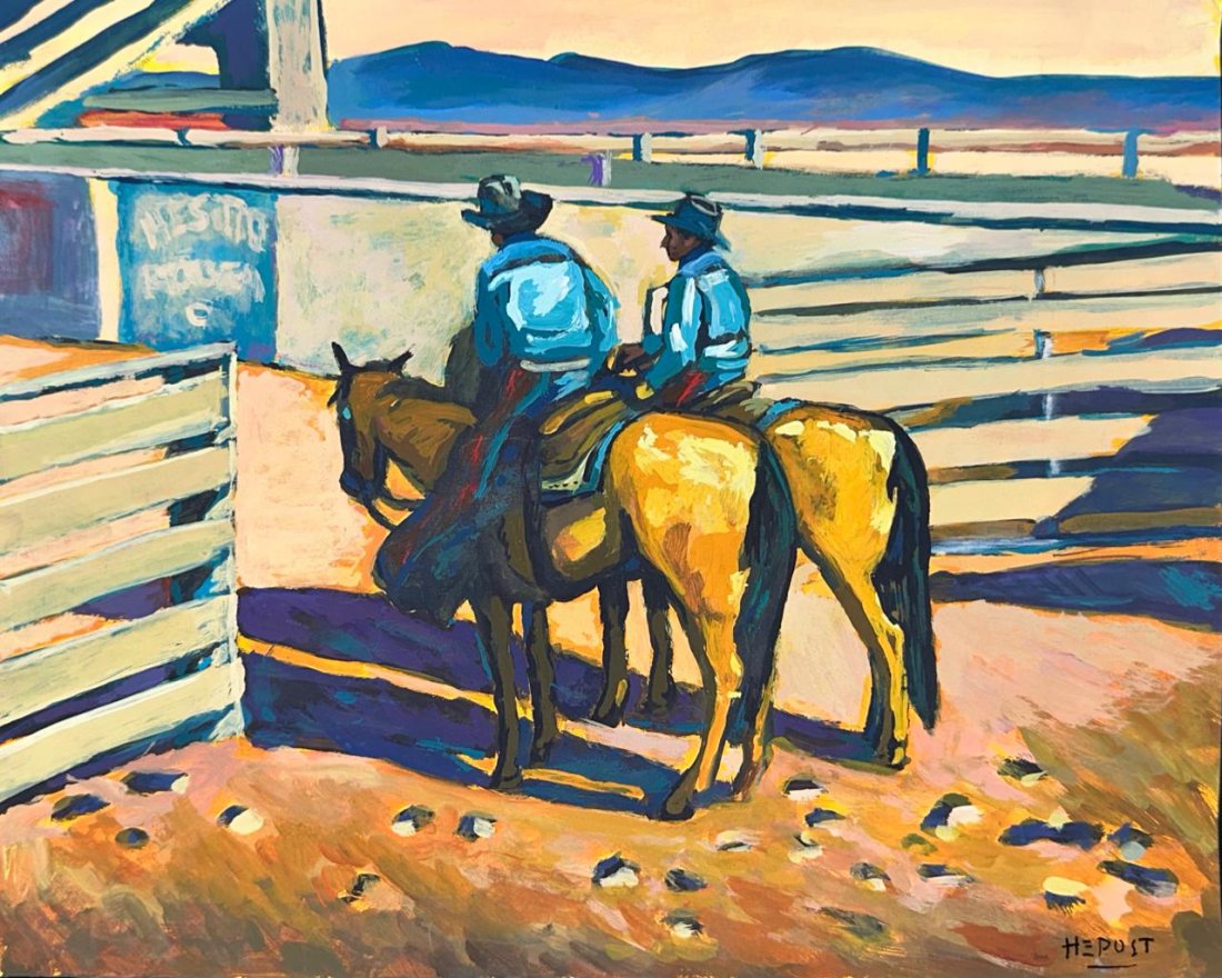 Howard Post American (Mixed Media on Paper Painting) in the style of: Rendered in the style of Howard Post. Technique: Mixed Media on Paper Painting. Measures: 12 1/4 x 9 3/4 Inches aprox. Provenance: Private Collection. "In the style of" means after the artist. Post li