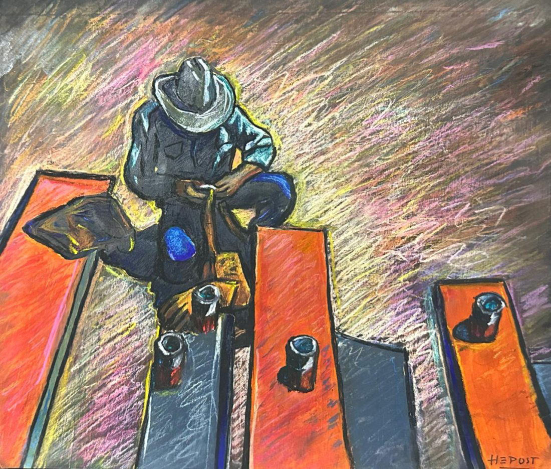 Howard Post American (Mixed Media on Paper Painting) in the style of: Rendered in the style of Howard Post. Technique: Mixed Media on Paper Painting. Measures: 12 x 10 1/4 Inches aprox. Provenance: Private Collection. "In the style of" means after the artist. Post lived