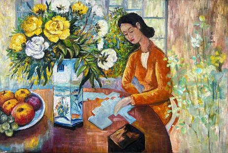 Le Pho Vietnamese (Oil on Canvas Painting) in the style of: Rendered in the style of Le Pho .Technique: Oil on Canvas painting. Measures: 23 x 15 Inches. Provenance: Private Collection Europe. Lived between(2 August 1907- 12 December 2001) was a Vietnamese pai