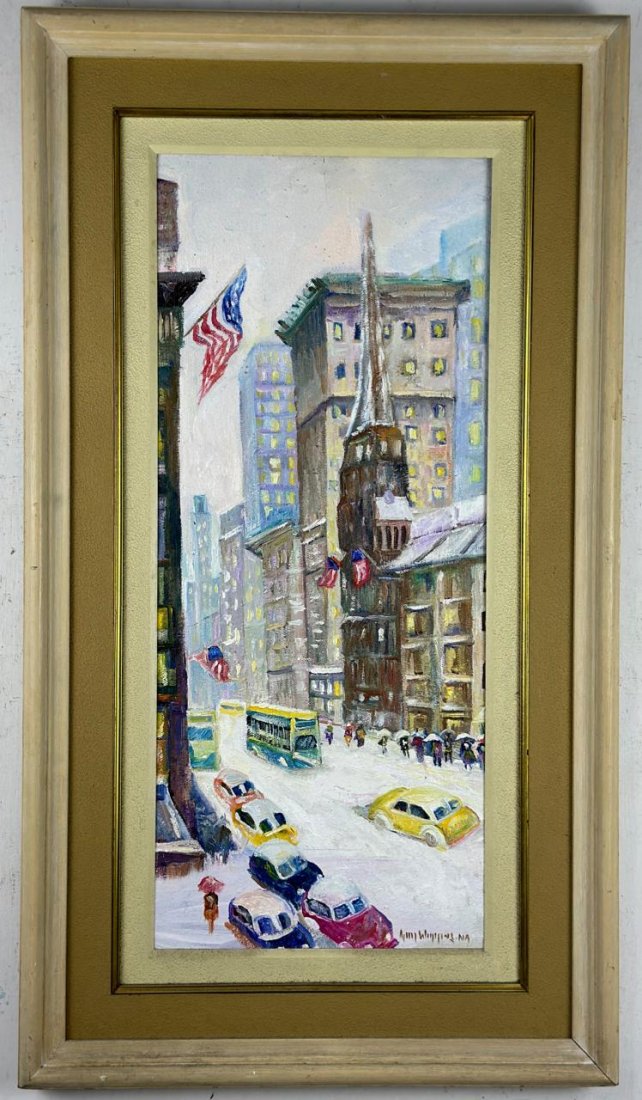 Guy Carleton Wiggins (Oil on canvas Painting) in the style of: Oil on canvas Painting, rendered in the style of Guy Carleton Wiggins. Measures with frame: 33 1/4” x 19” Inches aprox. Unframed: 26 1/2 x 12 1/4 Inches aprox. Provenance: Private Collecti