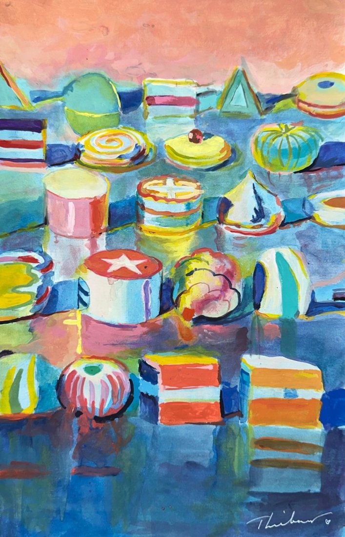 Wayne Thiebaud (Mixed Media on Paper Painting) In the style of: Rendered in the style of Howard Post. Technique: Mixed Media on Paper Painting. Measures: 13 1/4 x 8 1/4 Inches aprox. Provenance: Private Collection. "In the style of" means after the artist. Post li