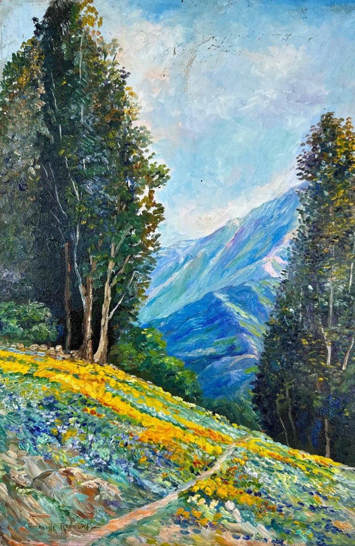 Granville Redmond (Oil on Canvas Painting) in the style of: Beautiful Painting Rendered in the style of Granville Redmond. Technique: Oil on canvas painting. Measures: 23 3/4 x 15 3/4 Inches aprox. Provenance: Private Collection. Lived between (9 March 1871 - 
