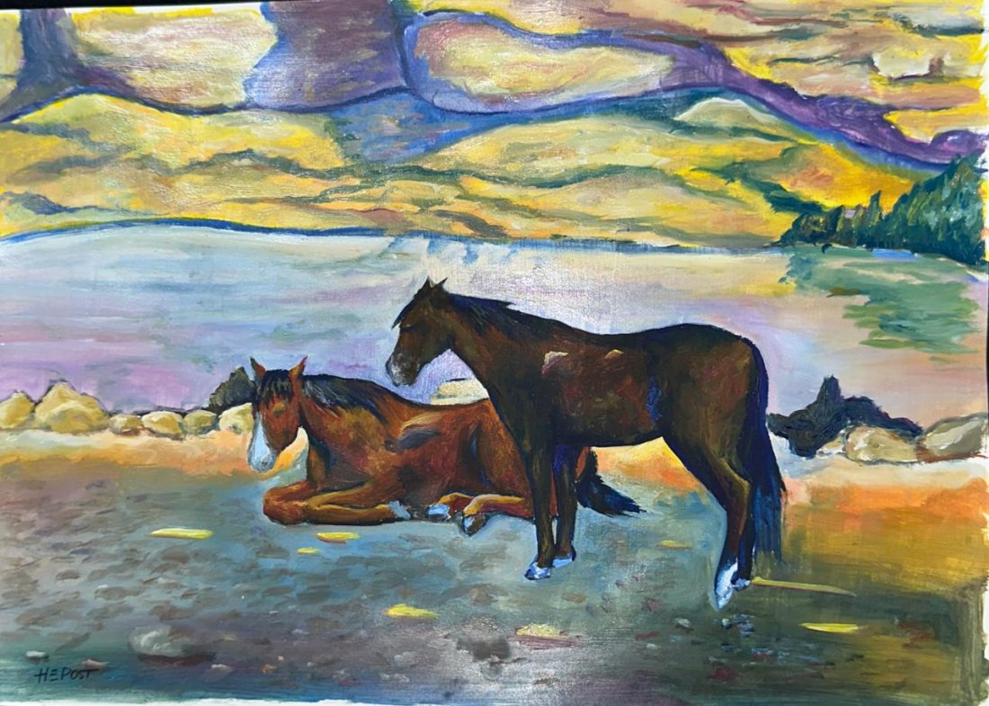 Howard Post American (Mixed Media on Paper Painting) in the style of: Rendered in the style of Howard Post. Technique: Mixed Media on Paper Painting. Measures: 14 1/2 x 10 1/4 Inches aprox. Provenance: Private Collection. "In the style of" means after the artist. Post l