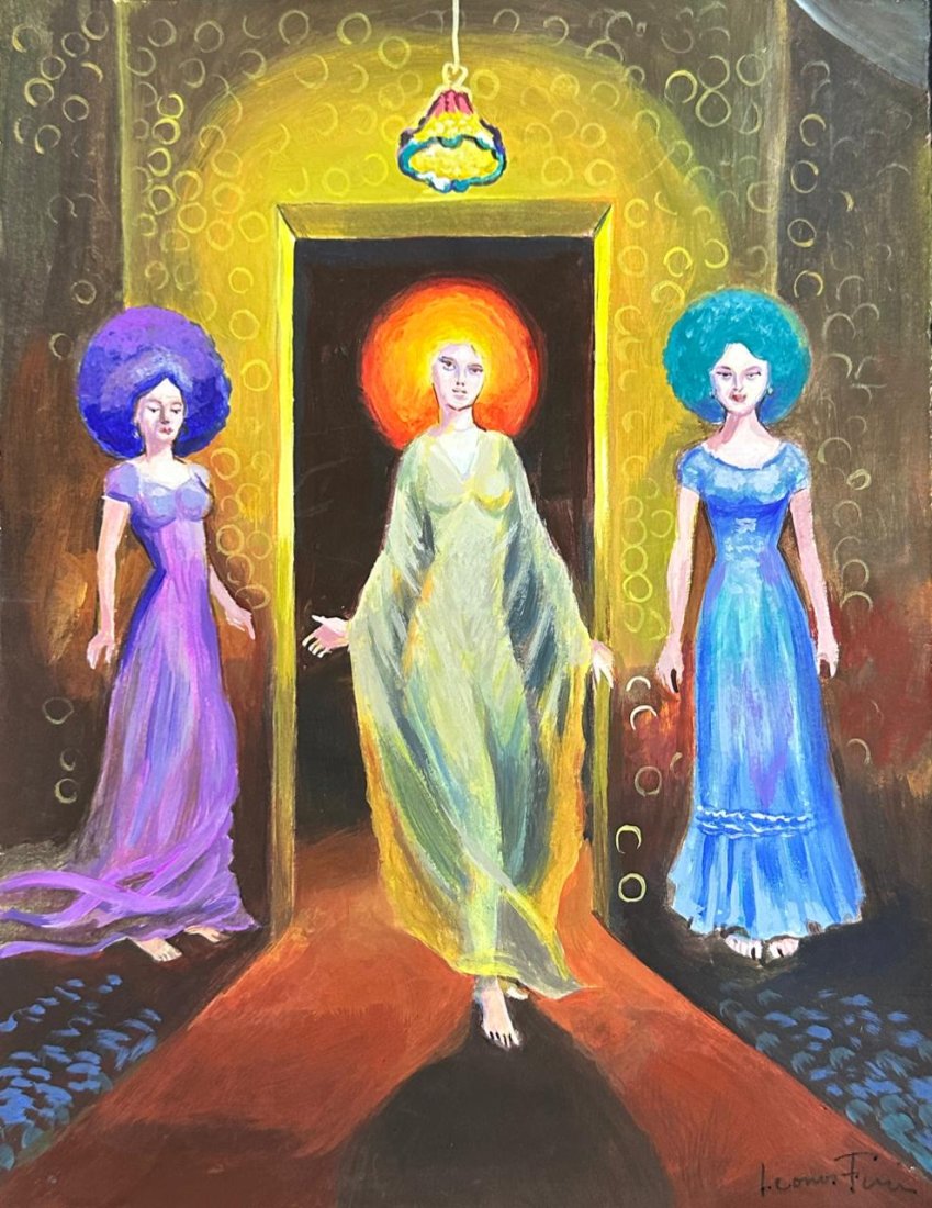 Leonor Fini Argentinean (Mixed Media on Paper painting) Style Of: Rendered in the style of Leonor Fini. Measures: 11 3/4 x 9 Inches. Provenance: Private collection Italy. Live between:(30 August 1907 Ã¢€â€œ 18 January 1996) was an Argentinian-born Ital