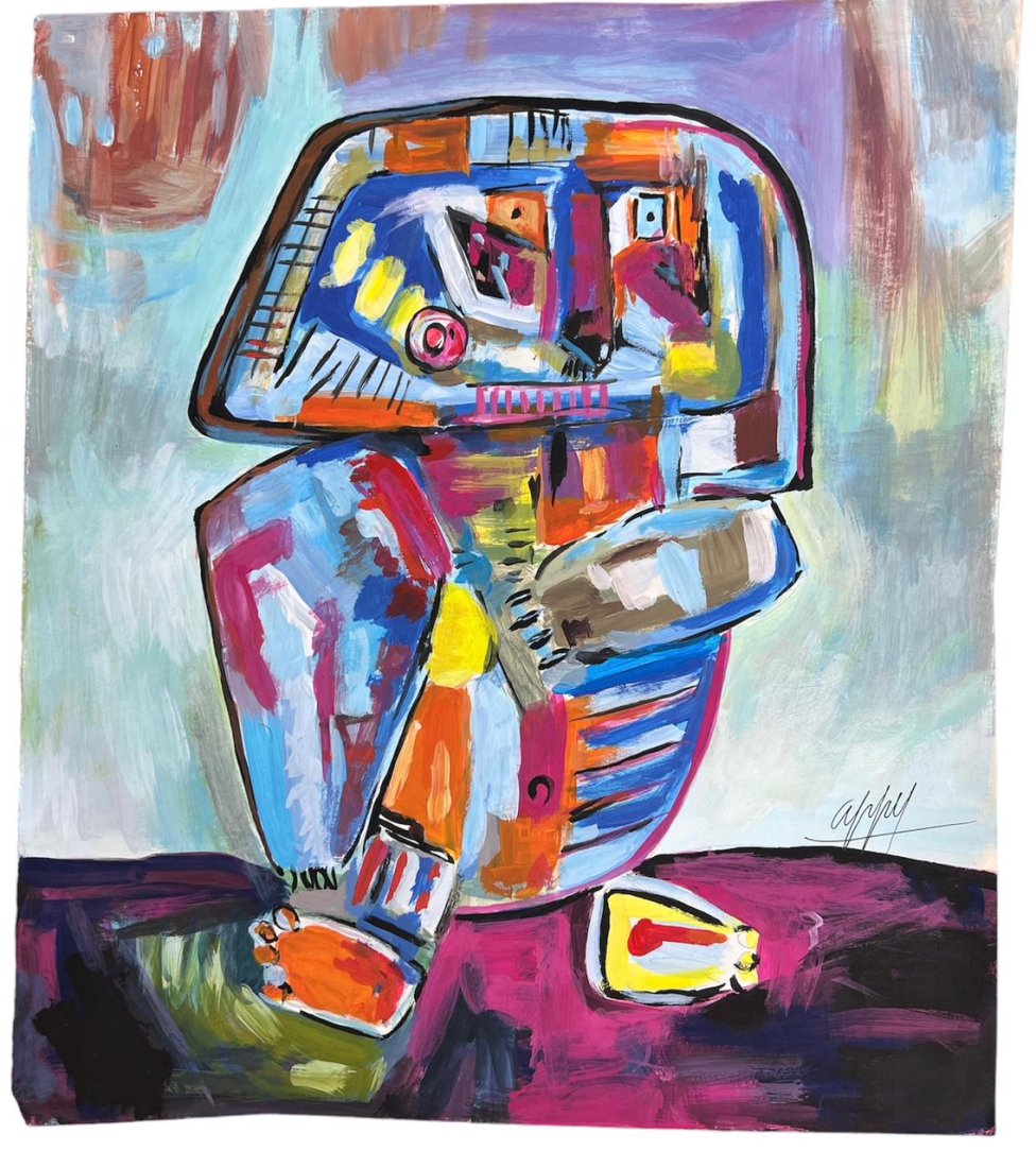 Karel Appel ( Mixed Media on Paper Painting ) in the style of (1 of 4)