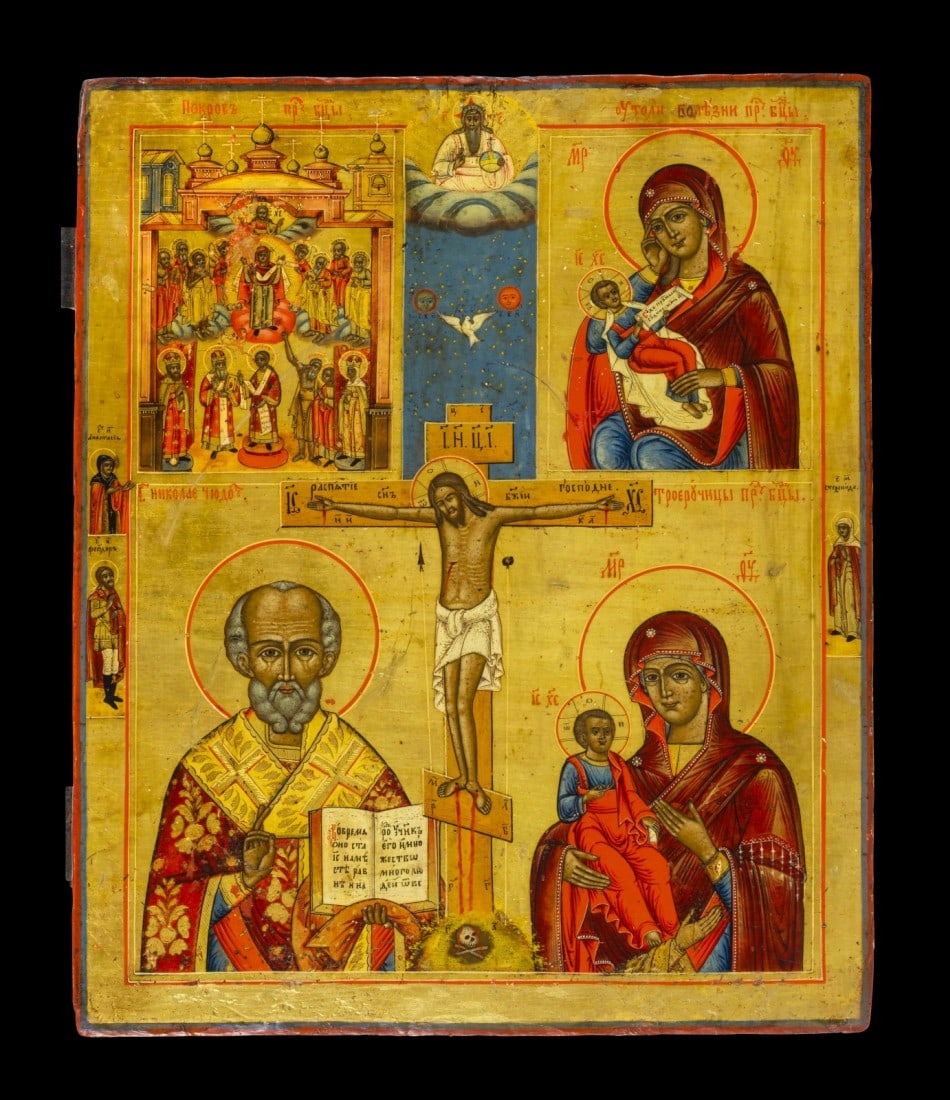 Große Vier-Felder-Ikone mit Kreuzigung Christi. (1 of 1)