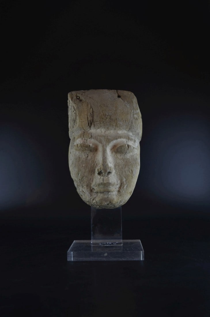 Wooden mummy mask, carved from one piece. (1 of 2)