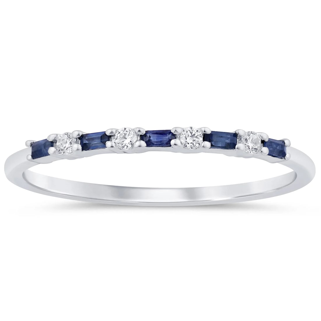 0.15ct G SI 14K White Gold Diamond & Blue Sapphire Band Ring Size 6.5 (1 of 2)
