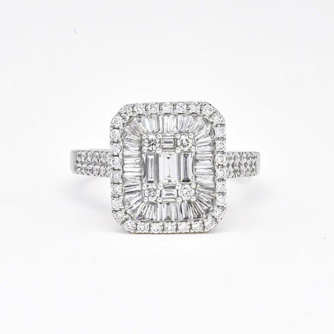 1.00 ct. Baguette and Round Diamond Halo Cluster Ring 18K W/G (1 of 4)