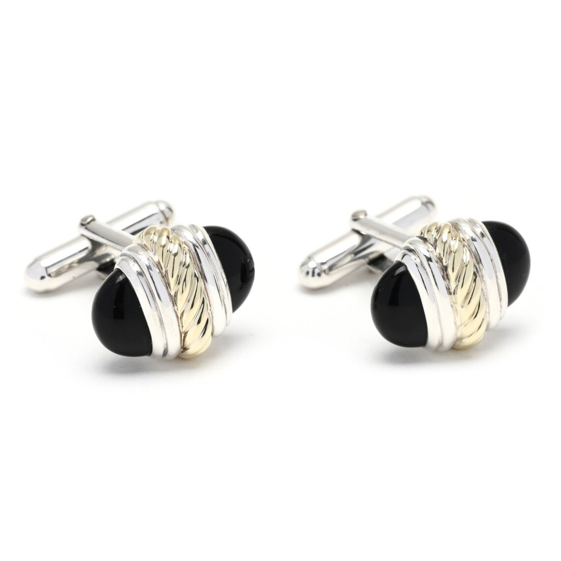 DAVID YURMAN Black Onyx Cufflinks, 14K Yellow Gold Sterling Silver, Oval Onyx Cufflinks: These DAVID YURMAN Thoroughbred Black Onyx Cufflinks are a timeless and stylish addition to any wardrobe! Crafted in luxurious 14K yellow gold and sterling silver, these cufflinks feature an oval shap