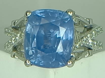 GIA No Heat 9.19 ct. Sapphire & Diamond Ring 14k White Gold: Brand New: 10.69 Ct. Total Weight. Natural Sapphire & Diamond Ring. Set in solid 14k White Gold. - 10.73 Grams.- Size (6.5) Can be resized upon request.-This Ring Contains -(01) - (9.19 ct.) Brilliant