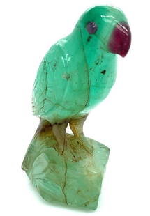 GIA 328.89 ct. RARE EMERALD , RUBY & TOURMALINE PARROT STATUE: GIA Certified Rare Emerald , Tourmaline & Ruby Parrot carving. Please see Pictures and reports. Any questions please ask. All lots are shipped FEDEX/UPS Insured With Direct Adult Signature Required..
