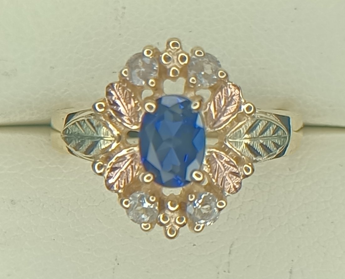 1.32 ct. Sapphire & Aquamarine Gold leaf Ring 10k Yellow & Rose Gold (1 of 5)
