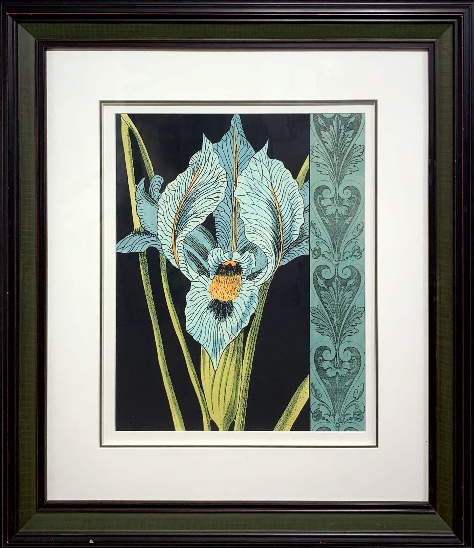 D Nouveau Floral In Blue II Decorative Art: Framed - Approximate frame size 33 x 29 Image size 20 x 16