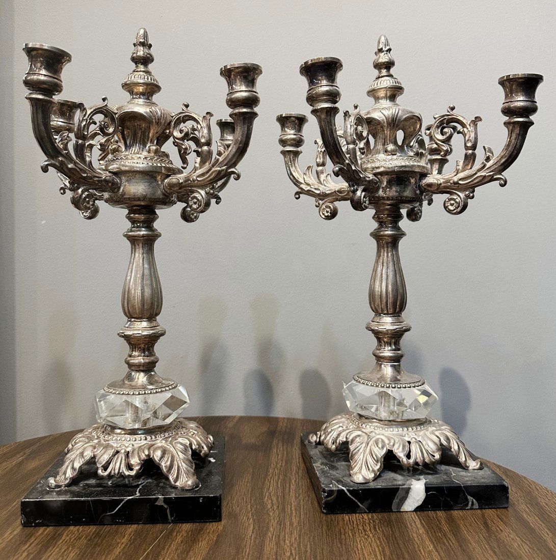 Silver Plated Candelabra Set with Marble Base. (1 of 4)