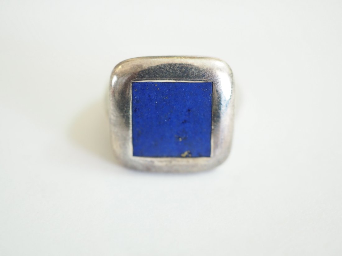 NO RESERVE Sterling Silver Squared Lapis Lazuli Squared Signet Size 4.5 US Ring (1 of 4)