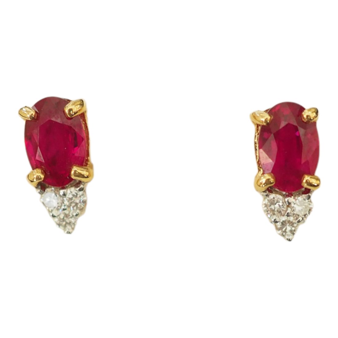 NO RESERVE 18K Solid Gold 1.10ctw Ruby & Diamond Stud Earrings (1 of 5)