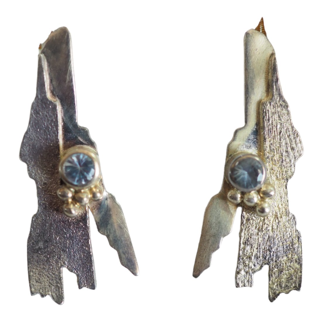 NO RESERVE Two Tone Sterling Silver Blue Topaz Abstract Earrings (1 of 5)