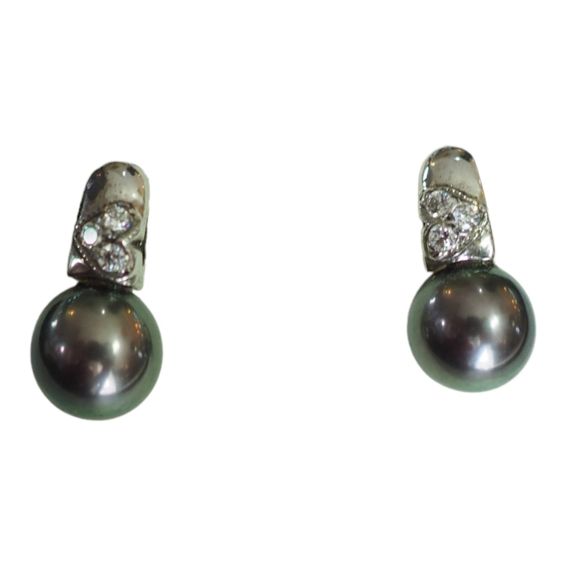 NO RESERVE Sterling Silver 6mm Black Pearl & CZ Earrings (1 of 4)