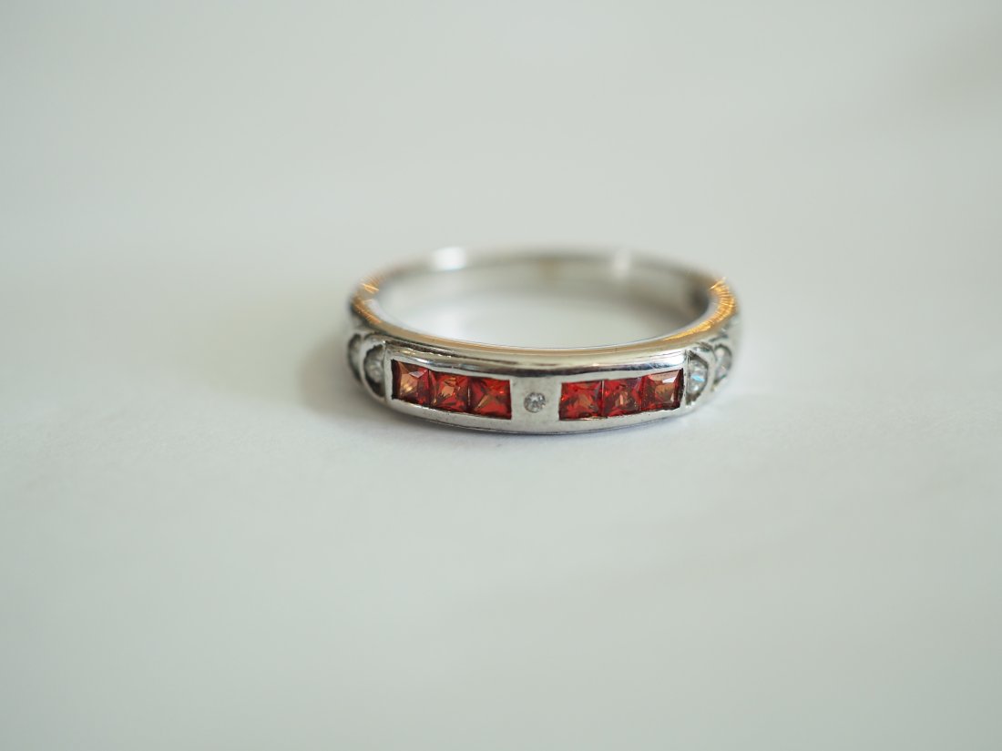 NO RESERVE Sterling Silver Squared Orange Sapphire & CZ Band Ring (1 of 4)