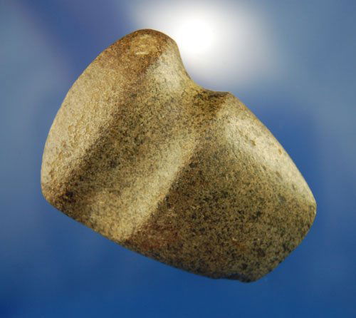 AACA 4" long 3/4 grooved axe - IN.: AACA 4" long 3/4 grooved axe made from granite found in Lauramie Twp by the Lauramie Creek in Tippecanoe, IN. Nice over-all polish.