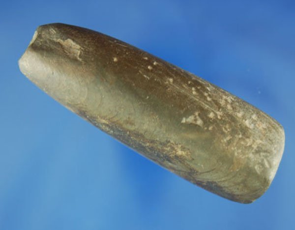 3 11/16' Banded Slate Tube Banner stone found in Po: 3 11/16' Banded Slate Tube Banner stone found in Portage county OH. Tom Davis COA. Ex Gilbert Dilley collection.