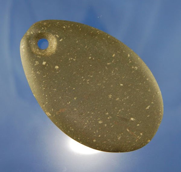 3 13/16" by 2 7/16" Pendant found in St Clair coun: 3 13/16" by 2 7/16" Pendant found in St Clair county IL. Made from porphyry basalt. Meadows COA.