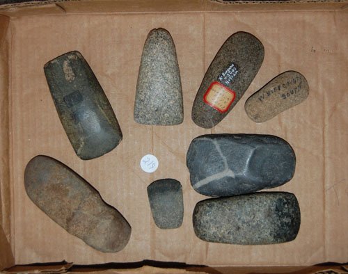 Box Lot of 7 Ohio Celts and 1 Axe. Lar Hothem Coll: Box Lot of 7 Ohio Celts and 1 Axe. Lar Hothem Collection.