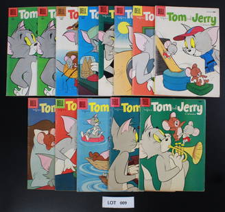 DELL TOM and JERRY Comics Group of 13: This lot contains 13 comics total. Includes the following: Tom and Jerry #114 (2) 146, 147, 151, 156, 158, 160, 161, 166, 169, 175, 170. Lot is considered to be in LOW-MID grade condition.