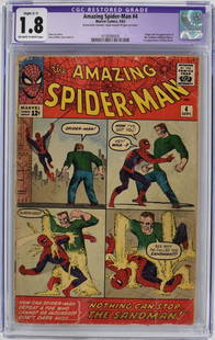 Amazing Spider-Man #4 CGC 1.8 1963: Amazing Spider-Man #4 | Marvel 9/63 | CGC Graded 1.8 | OFF-WHITE to WHITE Pages. Professionally graded/encapsulated. RESTORED - Small amount of glue on cover. Origin and 1st Appearance of The