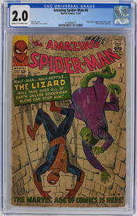 Amazing Spider-Man #6 CGC 2.0 1963: Amazing Spider-Man #6 | Marvel 11/63 | CGC Graded 2.0 | CREAM to OFF-WHITE Pages. Professionally graded/encapsulated. Origin and 1st Appearance of The Lizard.
