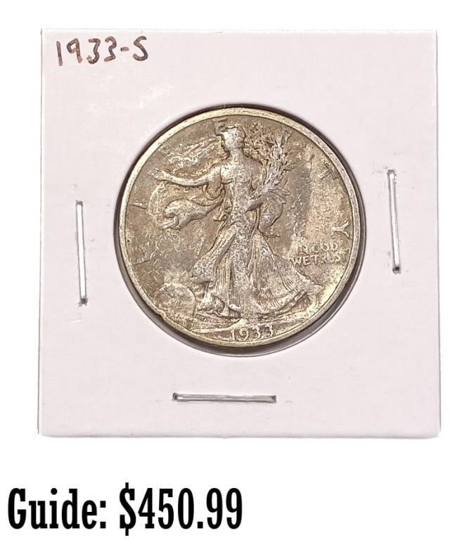 1933-S Walking Half Dollar ABOUT UNCIRCULATED: 1933-S Walking Half Dollar ABOUT UNCIRCULATED