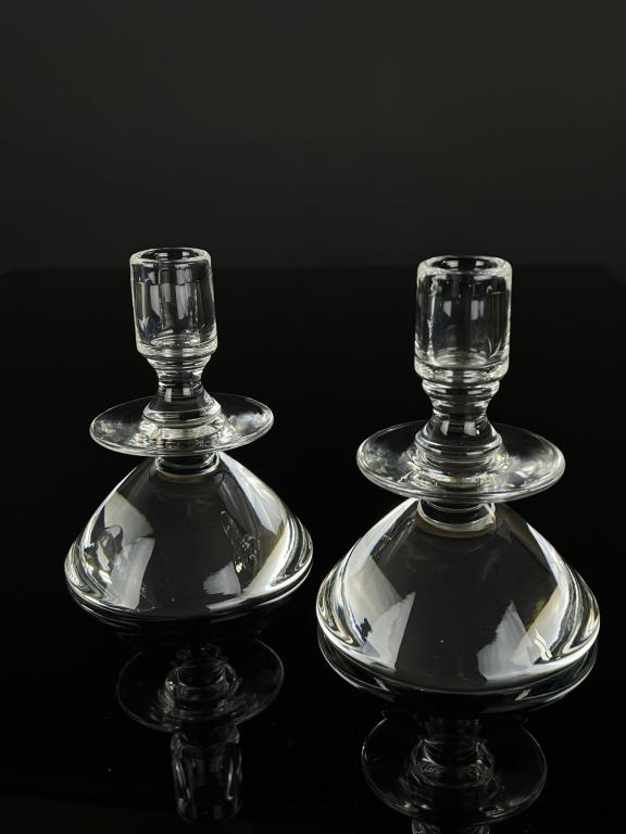 Signed Steuben Glass Candle Sticks 5": See details in photos