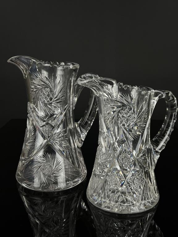 Set of 2 Antique Cut Glass Crystal Pitchers (1 of 4)